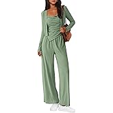 BTFBM Women's Fall Lounge Sets 3 Piece Outfit Tracksuits Casual Long Sleeve Tops High Waisted Sweatpants Set