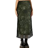 Avanova Women Midi Skirt Floral Boho Fall Summer Mesh High Waisted Maxi Long Skirts Floral Green R XX-Large