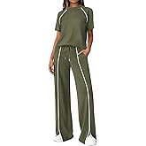 BTFBM Casual Two Piece Sets For Women Summer Outfits Solid Matching Sweatsuit Lounge Set Wide Leg Pants Workout