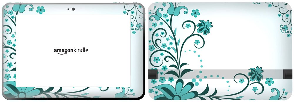 Get it Stick it SkinTabAmaFireHD89_11 Beautiful Forest Green and Turquoise Flower Skin for 8.9-Inch Amazon Kindle Fire HD