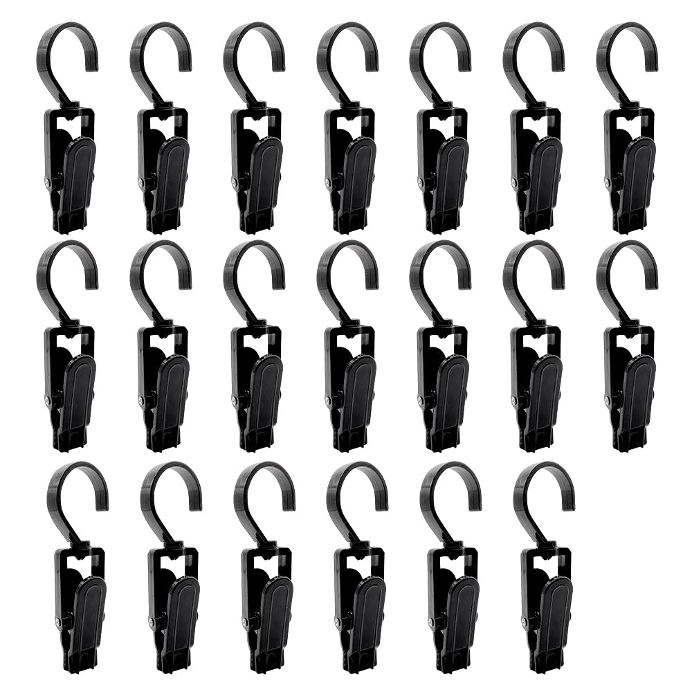 XINGSUI 20 pcs PlasticPortable Swivel Hook, 720°Rotating Family Travel Hook Laundry Hooks Clip,Hanging Curtain Clips,for Drying Clothes, Hat, Towel,Sock,Gloves(Black)