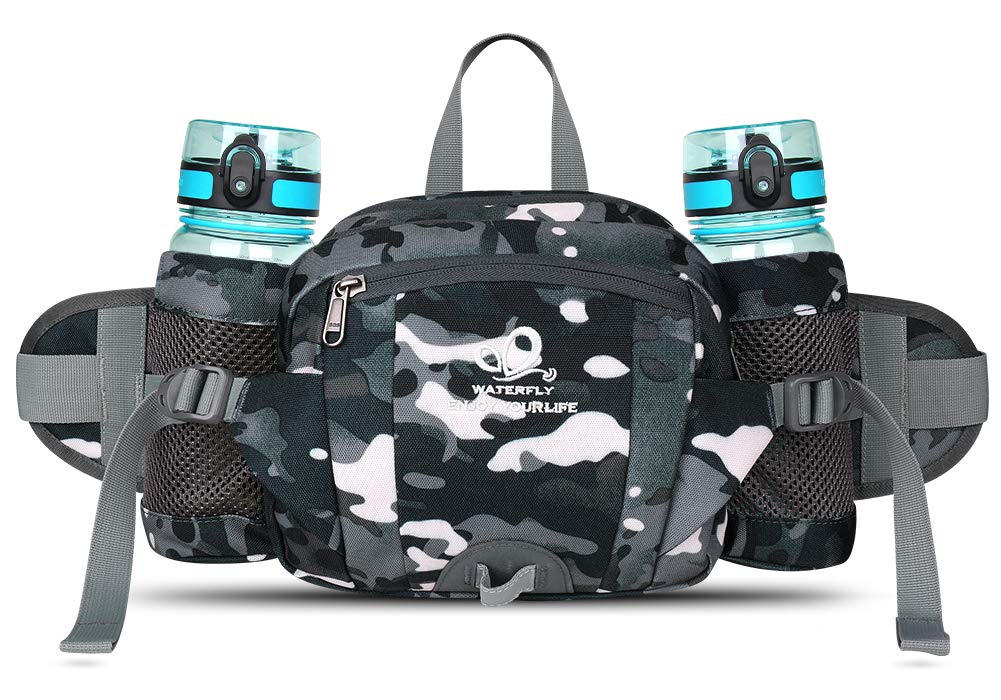 WATERFLY Hiking Waist Pack Bum Bag Waist Bag with Bottle Holder Running Bag for Camping Climbing Travel Cycling and Dog Walking (Gray Color)
