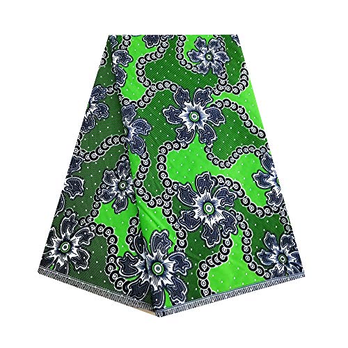 pqdaysun African Super Wax Print Fabric Ankara Fabric Wax Material 6 Yards for Sewing Dress Clothing (Green)