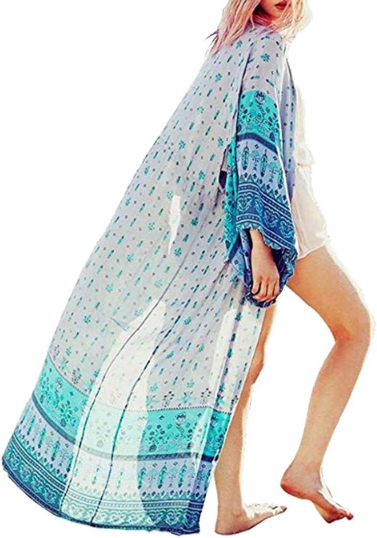 Biofieay Kimono Cardigan Cover Up Beach Swimwear Women Chiffon Kaftan Boho Maxi Long Bikini Swimsuit Cover-ups Wrap