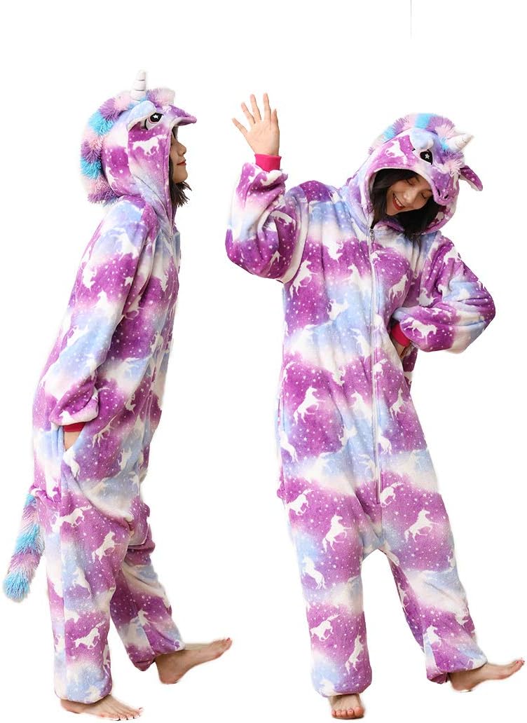 Adult Unicorn Plush Onesie Autumn Winter Cotton Pajamas Women Men Halloween Cosplay One-Piece Colorful Animal Costume