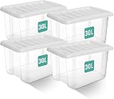 Klass Home Collection 4 x 30L Clear Plastic Storage Boxes with Lids UK