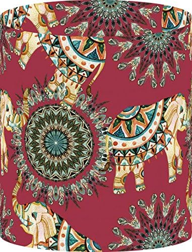 LampPix 10 Inch Table Lamp Shade - Bohemian Elephants Watermelon Canvas Desk Lampshade (Spider Fitting)