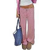 BRZSOM Womens Striped Pants, Low Waist Wide Leg Pajamas Lounge Pants