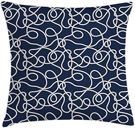 Kaixin J Navy Throw Pillow Cushion Cover, Under the Sea Atlantic Ocean Inspired Tangled Boat Ship Marine Ropes Image, Decorative Square Accent Pillow Case, 18 X 18 Inches, Navy Blue and White