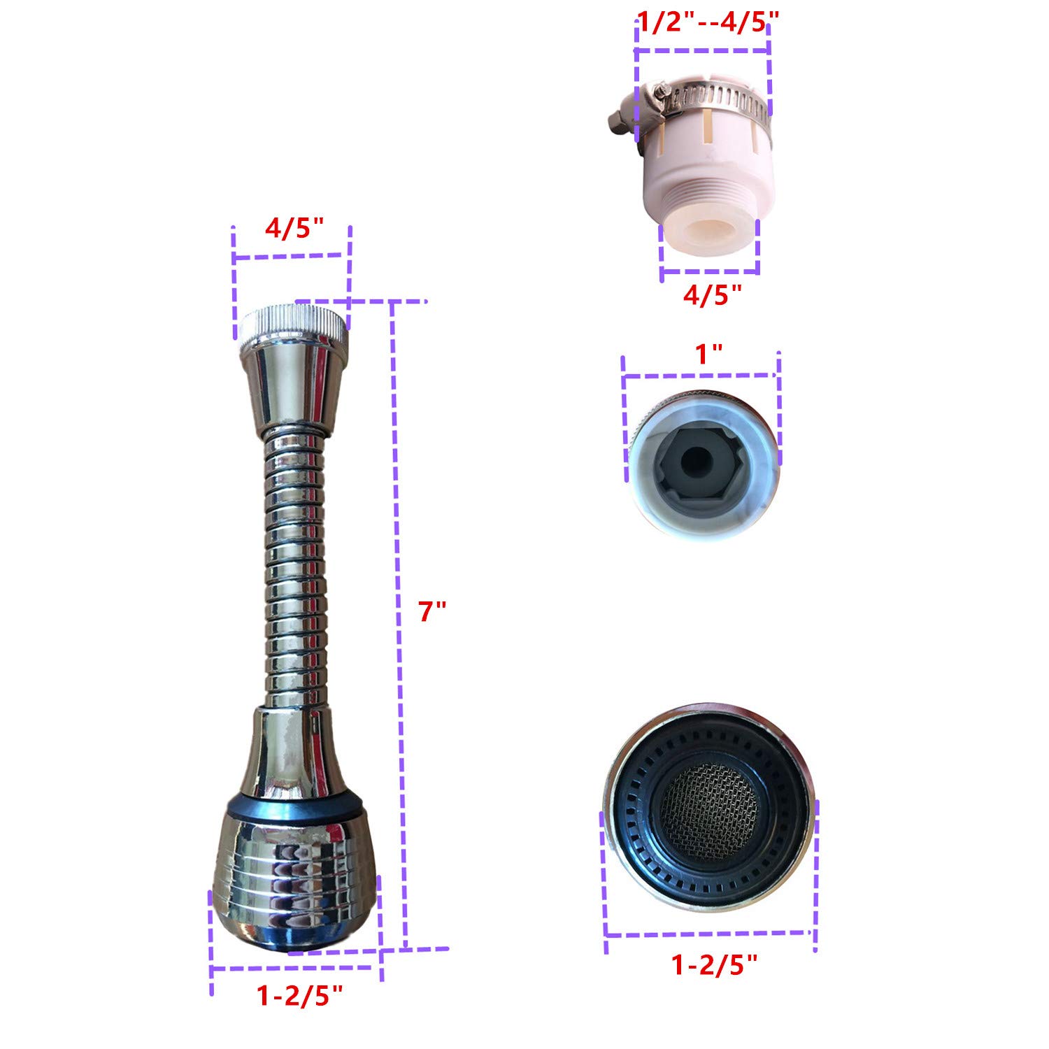 Flexible Faucet Sprayer 360 °Aerator ABS Polished Chrome for Kitchen Sink Tap Cold Hot Water (Sliver）