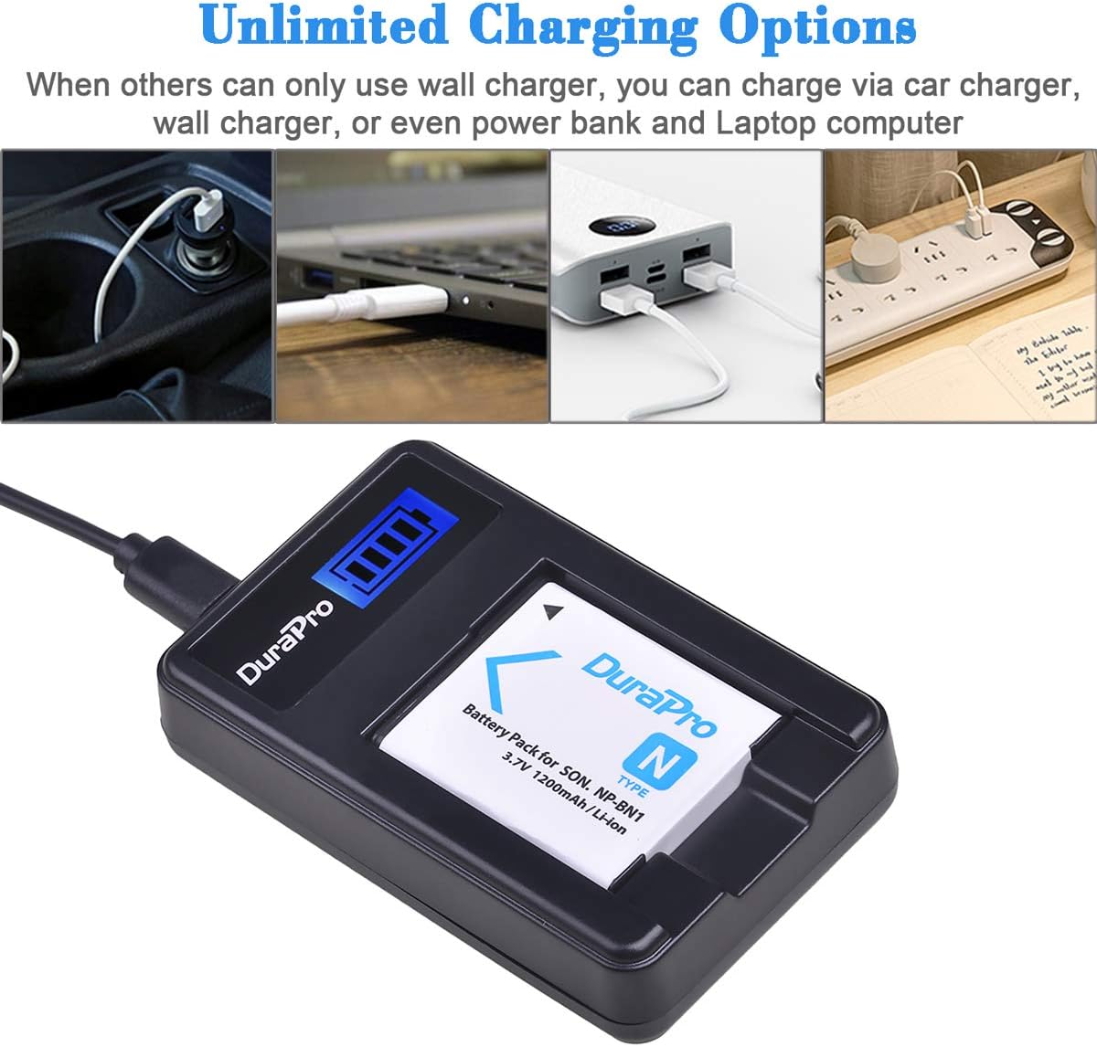 DuraPro Rapid LCD USB Charger for Sony NP-BN1 Cyber-shot DSC-QX10 DSC-QX30 DSC-QX100 DSC-TF1 DSC-TX10 DSC-TX20 DSC-TX30 DSC-W530 DSC-W570 DSC-W650 DSC-W800 DSC-W830 - Image 5