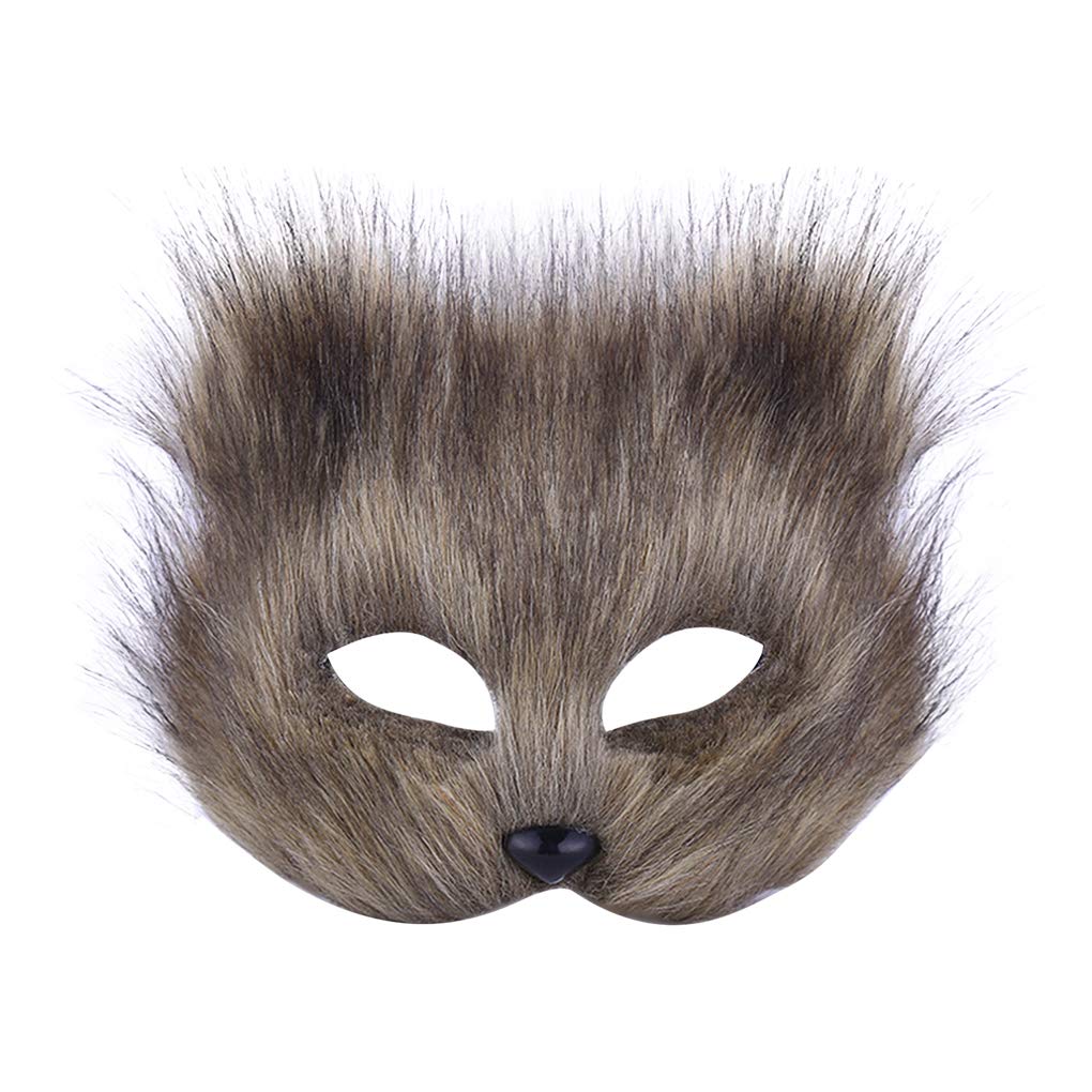 FakeFace Halloween Artificial Fluffy Fox Mask Animal Elegant Cosplay Fox Head Mask for Halloween Cosplay Theme Party Fancy Dress Props Brown