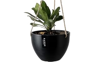 Kanso Designs Upcycled 8" Hanging Planter Pot (Black): Modern Upcycled Hanging Planters for Indoor Plants (1 Pot) - Convenient Drainage Hole with Plug - Lightweight & Durable Design