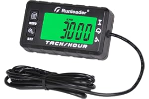 Runleader Digital Tach Hour Meter for Small Engine,Larger LCD Multi-Color Display, RPM Alert,Battery Replaceable,White&Red Ba