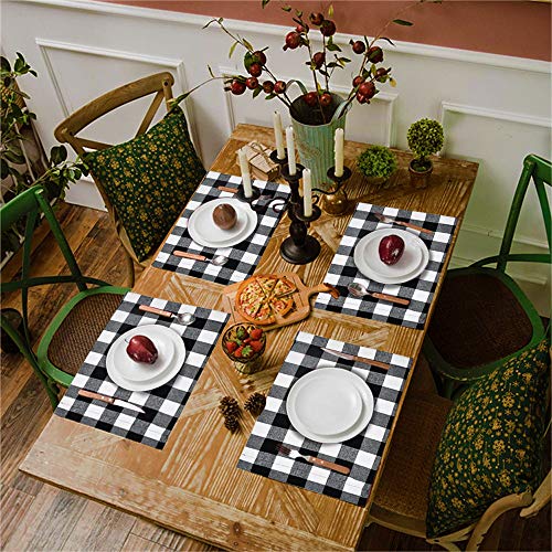Senneny Set of 6 Christmas Placemats Buffalo Check Placemats Black