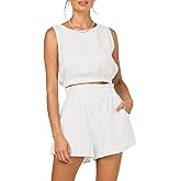 Trendy Queen Womens Summer 2 Piece Outfits Short Sets Matching Sleeveless Tank Top High Waisted Shorts with Pockets