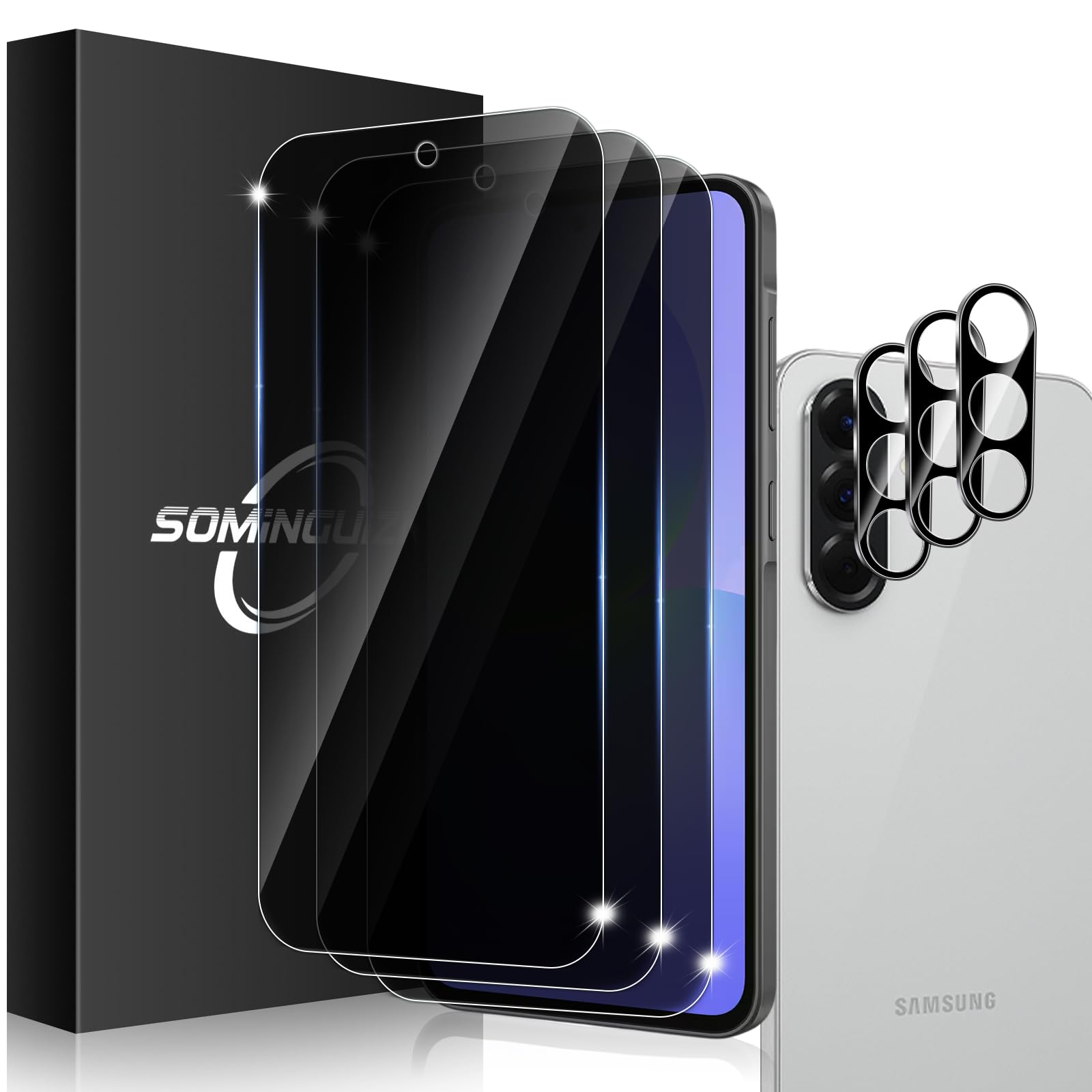 SOMINGUIZN 3+3 Pack for Samsung Galaxy A36 5G Privacy Screen Protector & Phone Camera Lens Protector 9H Tempered Glass Cell Phone Protector Camera Case (Galaxy A36 Privacy)