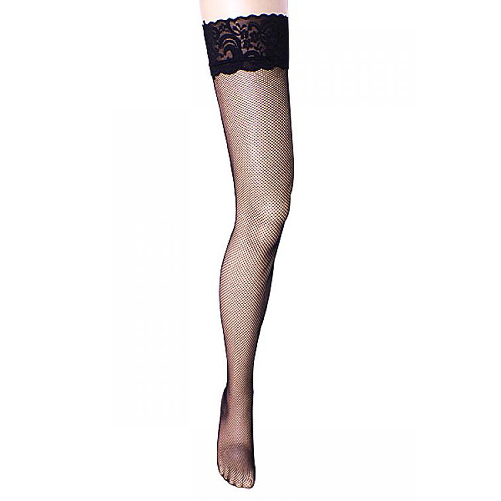 generic new arrival black lace top fishnet back seamed thigh high stockings