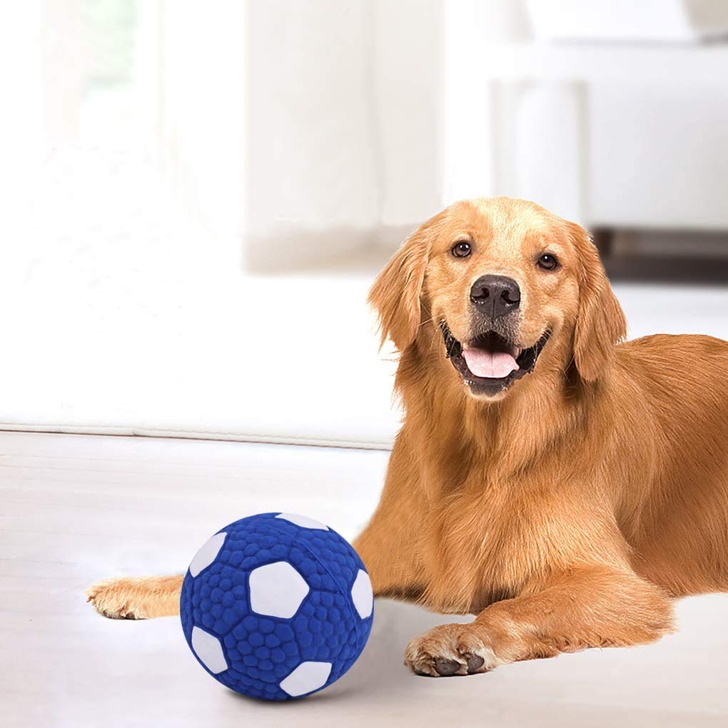 Football Shape Pet Chew Toys Balls,Durable Latex Dog Squeaky Toys Puppy Molar Balls, Bite Resistant Teeth Cleaning Sound Toys Floating Fetch Throw Toy Balls for Small Medium Large Dogs