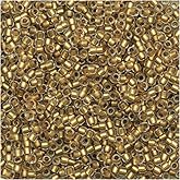 Toho Round Seed Beads 15/0#989F - Frosted Gold-Lined Crystal (8 Grams)