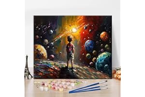 TISHIRON Oil Hand Painting Starry Sky DIY Paint by Numbers for Adults Beginner Abstract A Kid Under Universe Starry Sky Artwork Living Room Bedroom Decor Crafts Gifts Paint by Number 16x20inch Frameless