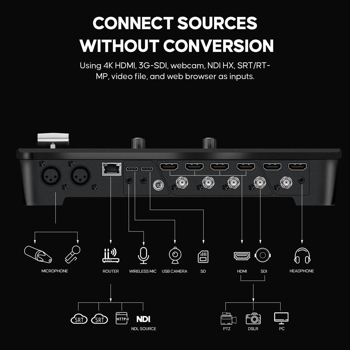 Osee GoStream Duet 8 ISO 8 Channels Video Mixer Switcher with 4 SDI & 4K-HDMI, 4 NDI HX/ 4 SRT/ 4 RTMP/ 2 Webcam/ 2 XLR Audio, 8 Layouts Isolated Recording, Podcast Unit for YouTube, Facebook 3