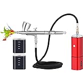 Casubaris Airbrush kit with compressor portable cordless Airbrush kit,Rechargeable auto stop dual action air brush pen,Match Different Airbrush Gun for Barbers model painting Nail Art Craft Makeup