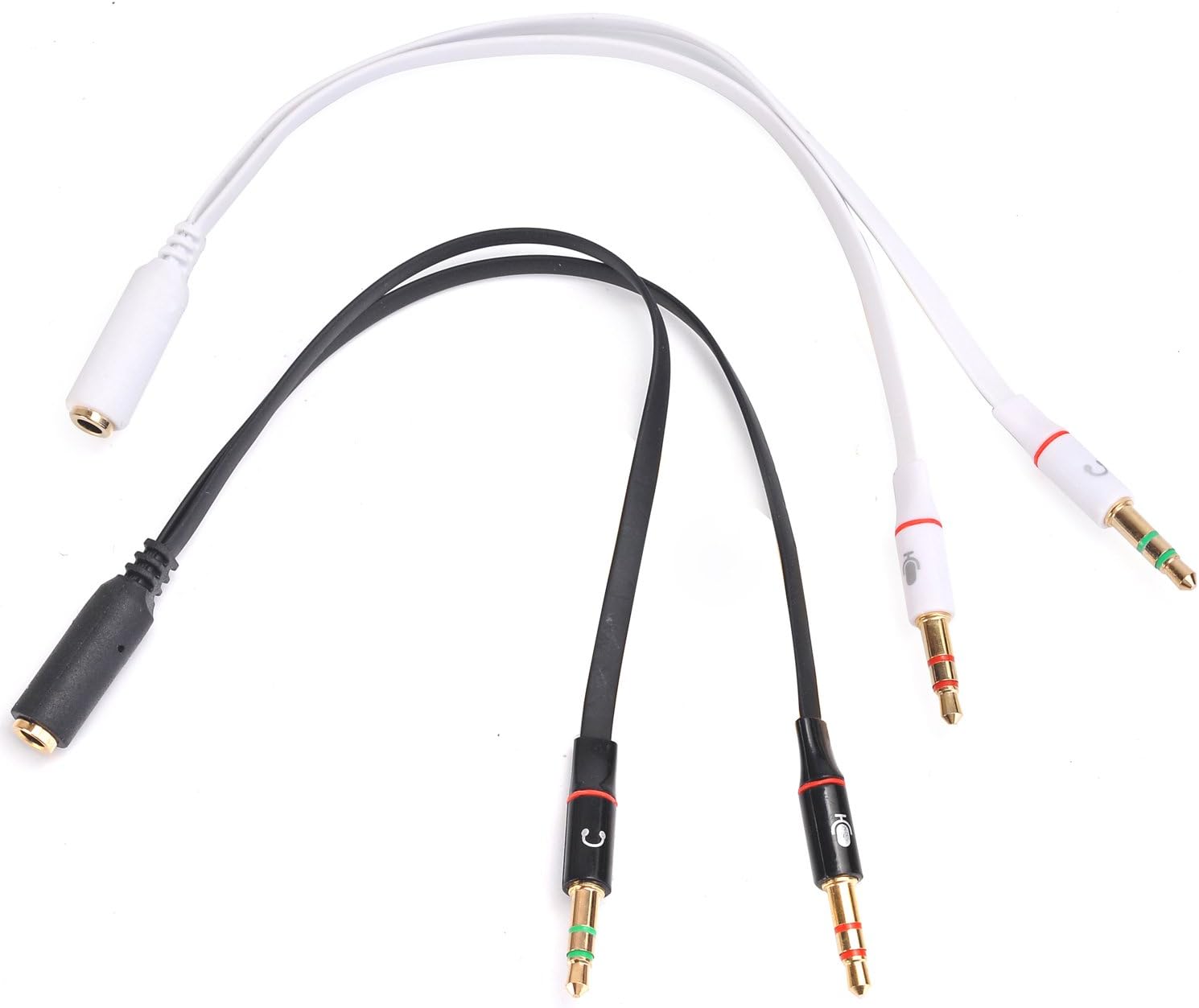 Headset Splitter mic and Audio 3.5mm Female to 2 Male, Gold Plated, for PC Computer and Old Version Laptop (2-Pack/Black & White)