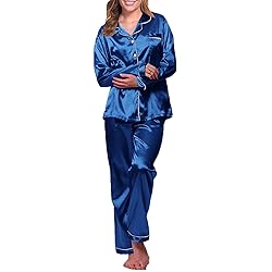 Womens Satin Pajamas Set Long Sleeve Sleepwear