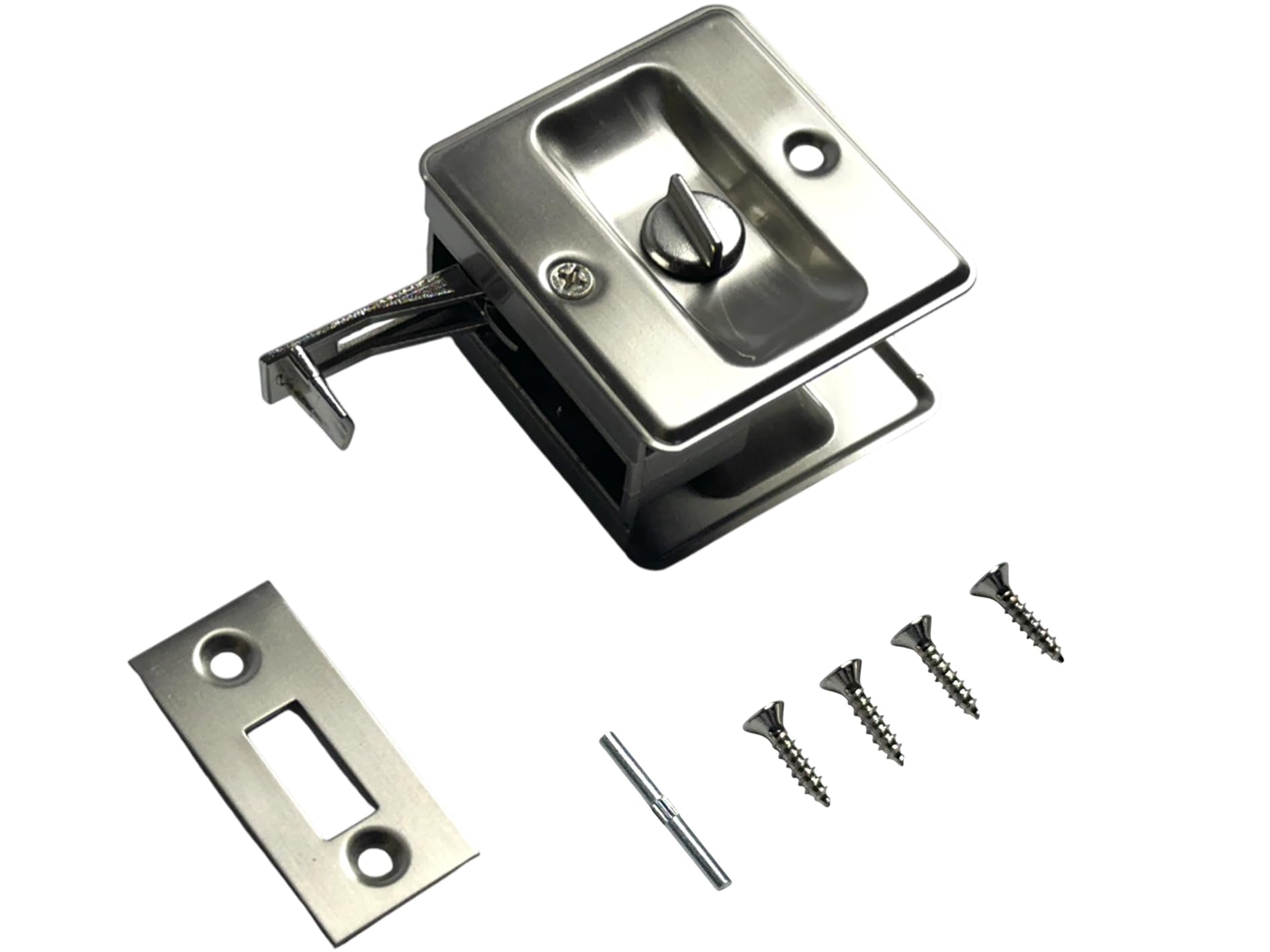 QCAA Solid Brass Sliding Door Pull Door Pocket Lockable, Satin Chrome, Made in Taiwan, 1 Pack