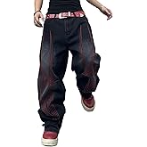 DFGIGT Men's Hip Hop Baggy Jeans Wide Leg Skater Jeans Vintage Loose Fit Denim Pants Streetwear Rock