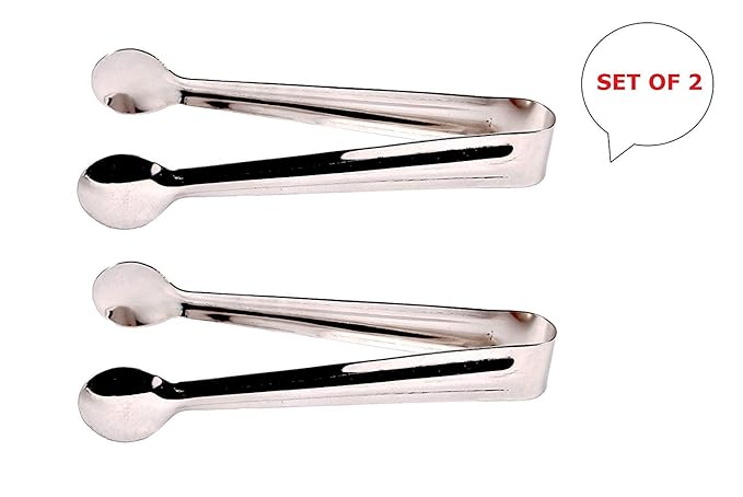 Stainless Steel Snacks/Ice Tong Bar Accessories (16 x 3 cm, Silver) - Pack of 2