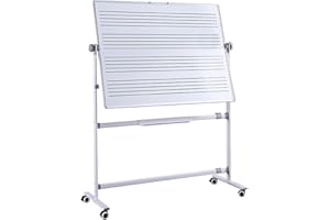 Mobile Music Staff Whiteboard 90x120cm, Double-Sided Magnetic Dry Erase Board on Wheels,for School, Musicians and Home