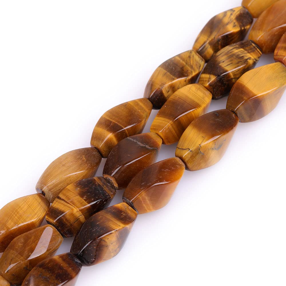 Sweet & Happy Girl's Store 8x16mm Twist Gemstone Tiger Eye Beads Strand 15 Inch Jewellery Making Beads
