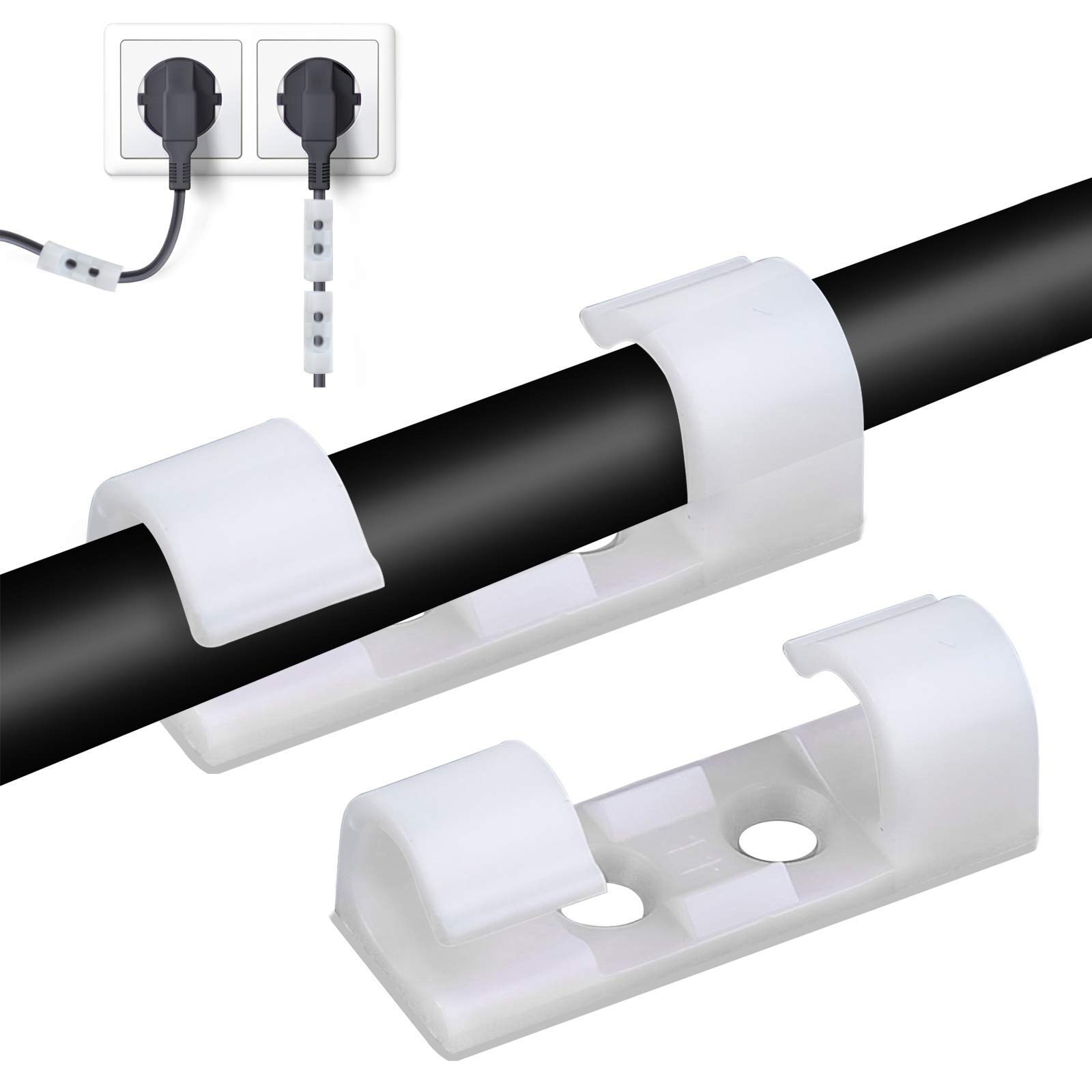 LUCKNIGHT 60 Pcs Self Adhesive Cable Tidy Wire Clips, Cable Clips Self Adhesive, Cable Management Wall Cable Clips, Strong Viscous White Cable Organizers for Home, Office, Decoration Hanging (White)