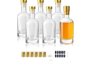 BPFY 6 Pack 6oz (200ml) Clear Glass Liquor Bottles for Wine, Kombucha,Beverages, Oil, Vinegar, Empty Vodka Bottles, Glass Bot
