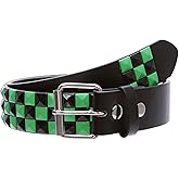 Snap On Punk Rock Black & Green Star Studded Checker Board Leather Belt