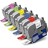 Topcolor 6-Pack 24mm 0.94" Label Maker Tape Compatible for Brother Label Tape 1 Inch PTouch Tze Tz 24mm Laminated Colored for PTP710BT PT-D610BT PTD600 PT2300, White/Red/Yellow/Blue/Green/Pink