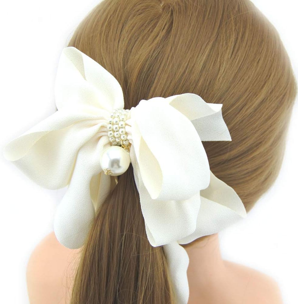 MeilliwishCloth Pearl Beautiful Banana Hair Clip for Women Girls 1 PCS(H77)(White)