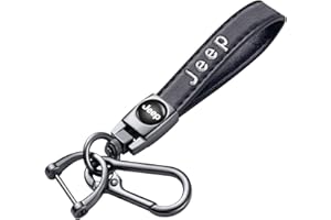 swertoy Genuine Leather Car Key Chain fit for Jeep Wrangler Jl Grand Cherokee Grand Commander Keychain for Men and Women Family Present Key Ring Accessories(Black)