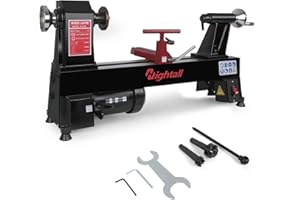 HIGHTALL Wood Lathe Machine, 12 x 18 inch, 550W 3/4HP, 5 Speed Settings 680-2770 RPM,Benchtop Lathe with MT2 Drive/Live Center
