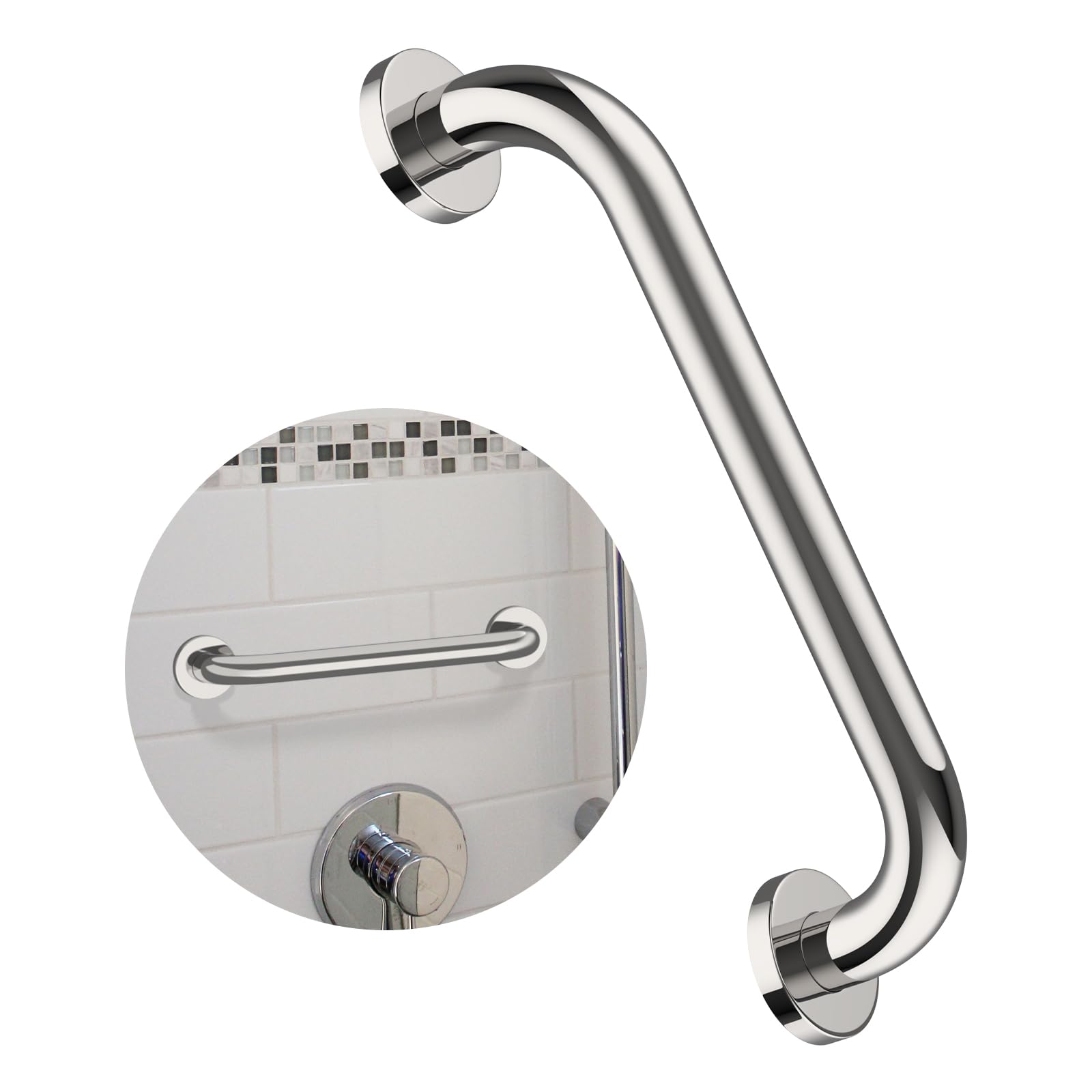 Photo 1 of 12 Inch Stainless Steel Shower Grab Bar - ZUEXT Shower Handle, Bathroom Balance Bar - Safety Hand Rail Support - Handicap, Elderly, Injury, Senior Assist Bath Handle (w/Self-Adhesive Stick-on Hook)