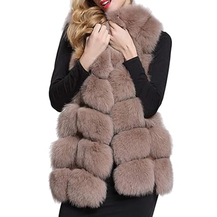 Damen Kunstpelz Weste Ärmellose Jacke Winterjacke Fellweste Mantel Oberteile Outwear Warm Pelzweste Pelzjacke Pelzmantel S S 