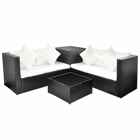 Luckyfu Gartenmobel Set 14 Teilig Aus Polyrattan Modular Schwarz Amazon De Garten