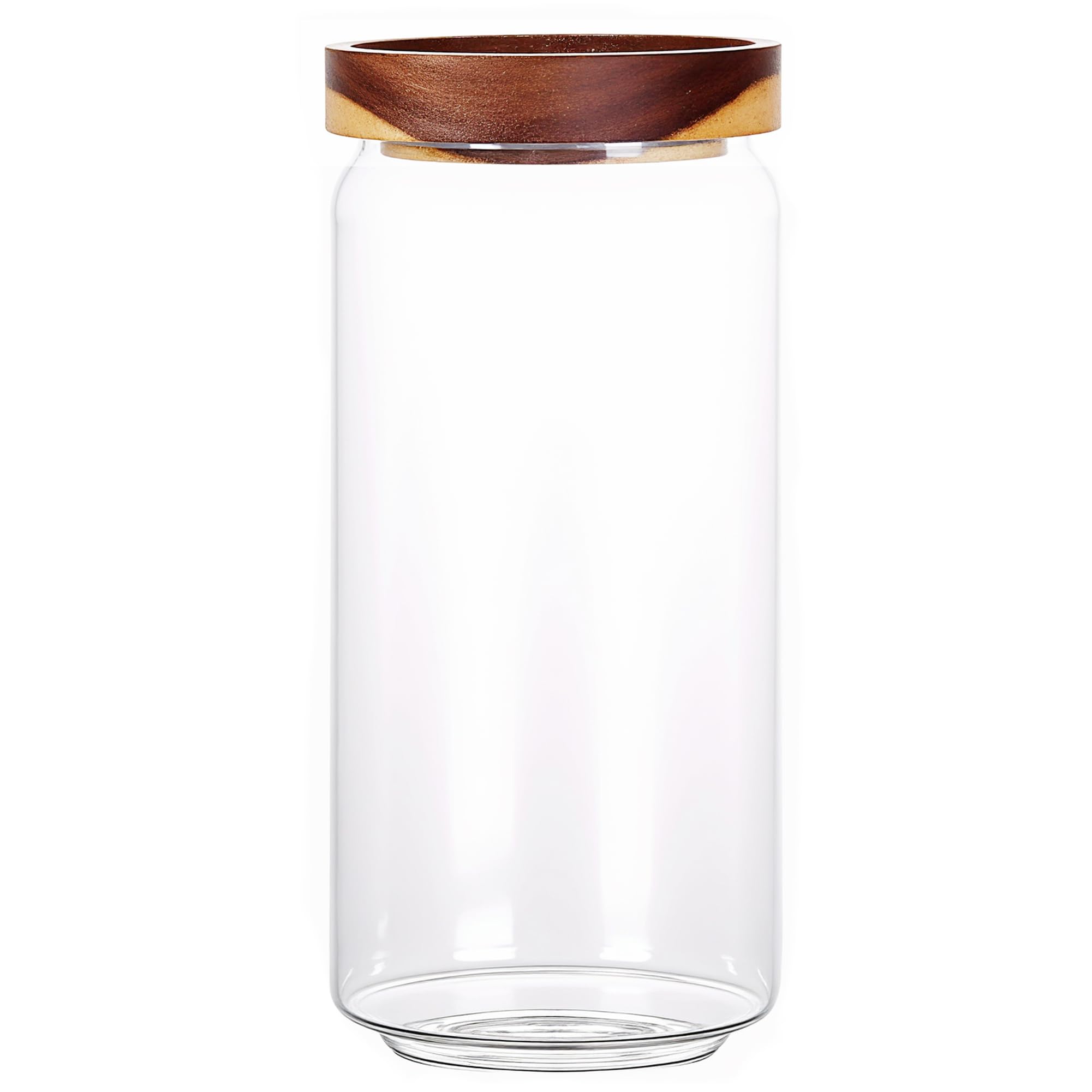 Photo 1 of MOLADRI 960ML/32Oz Clear Cute Glass Storage Canister Holder with Stackable Airtight Wood Lid, Modern Decorative Container Jar for Coffee, Spice, Candy, Salt, Cookie, Condiment, Pepper, Sugar