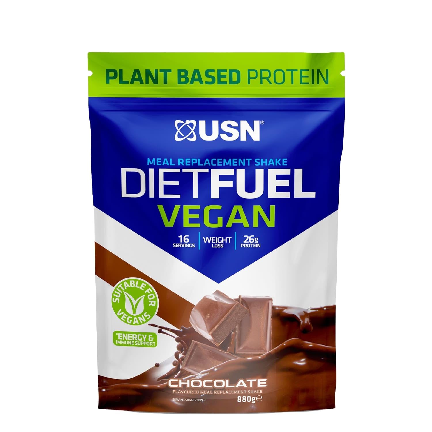 USN Diet Fuel Vegan Chocolate 880g: Dairy Free Vegan Meal Replacement Shake & Vegan Protein Powders