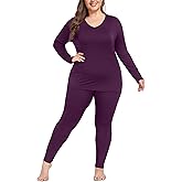 COOTRY Plus Size Thermal Underwear for Women V Neck Long Johns Base Layer Winter Top and Bottom Sets