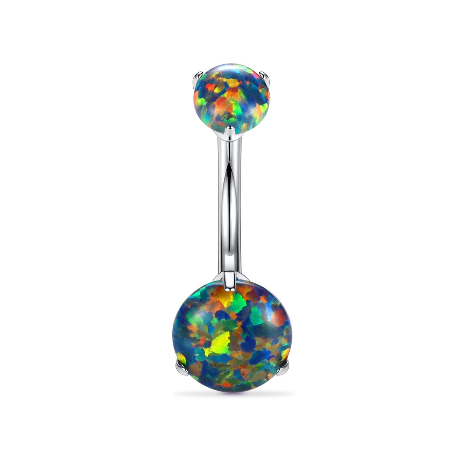 hengkaixuan G23 Titanium Belly Ring Body Piercing 14G Navel Ring 3/8 inch (10mm) Belly Button with Double Green Round opal