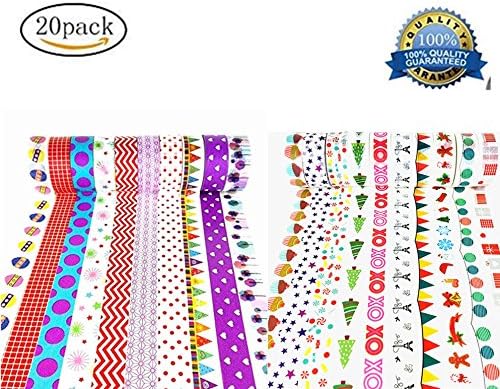 Decorative Washi Masking Tape, LZMU Premium Masking Tape Collection for DIY Crafts, Festival Gift Wrapping, School Supplies, Office Party Supplies-Set of 20