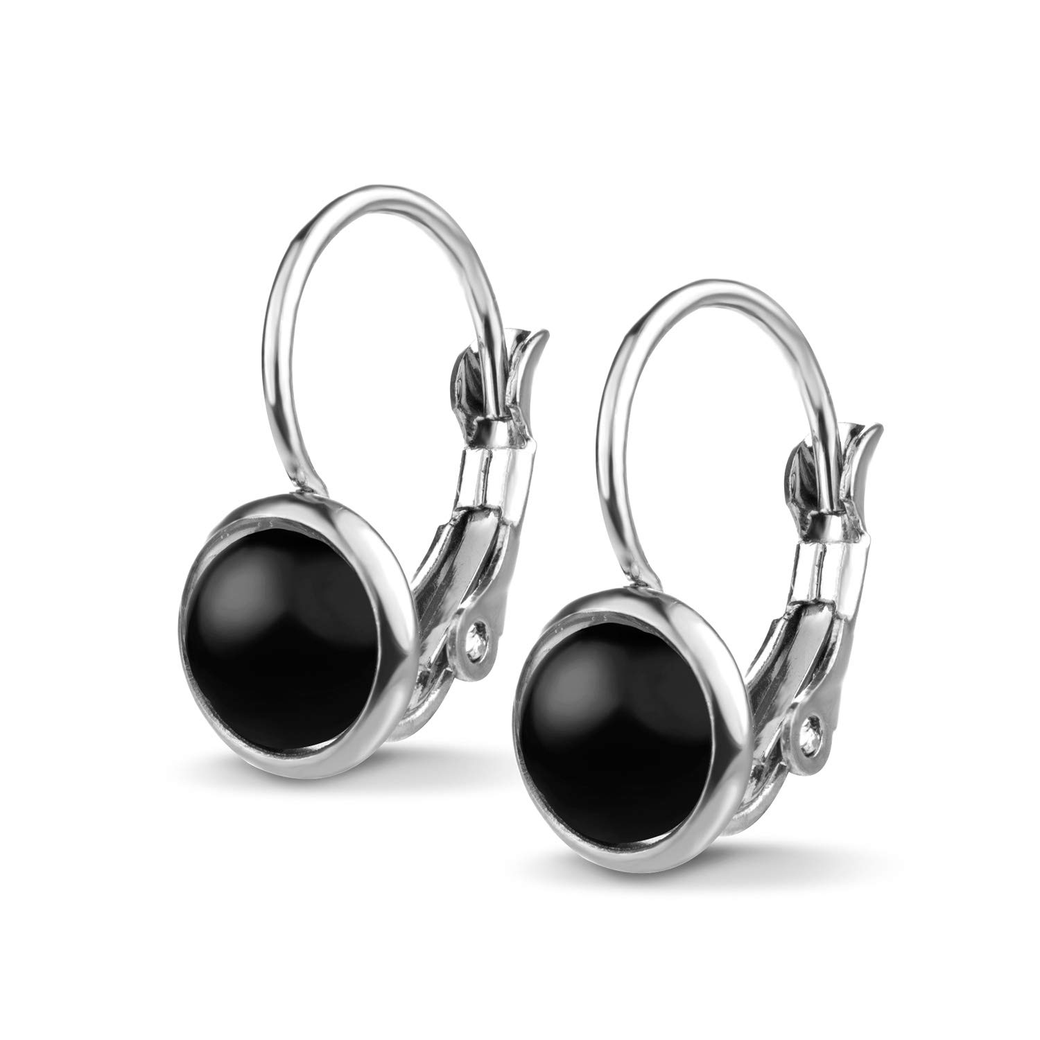 555Jewelry Womens Stainless Steel Stone Marble Round Circle Vintage Genuine Delicate Cut Classic Leverback Findings Finish Fashion Accessories Jewelry Earring, Silver & Black
